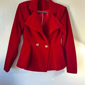 Women’s Burgundy Velvet Blazer Jacket Size Small 2 Buttoned Closure Wide Lapels